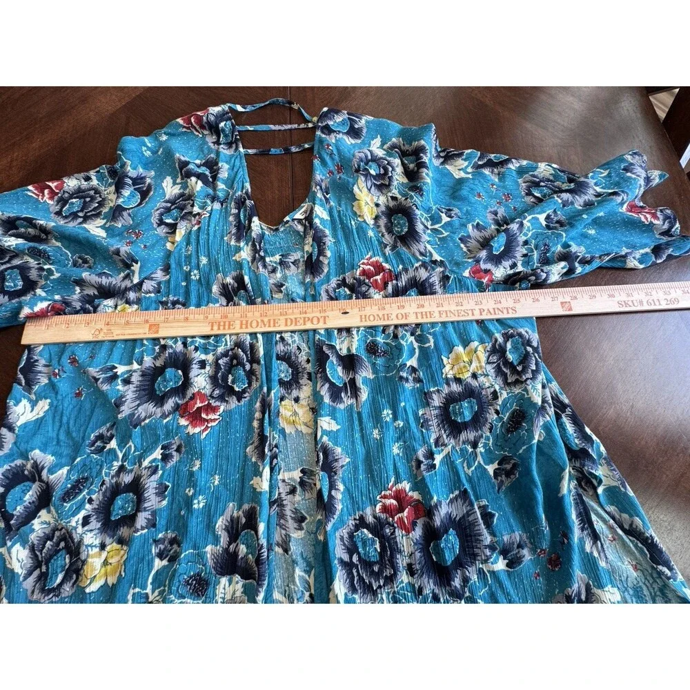 Billabong Floral Kimono Cardigan Cover Up Turquoise Bohemian Flowy